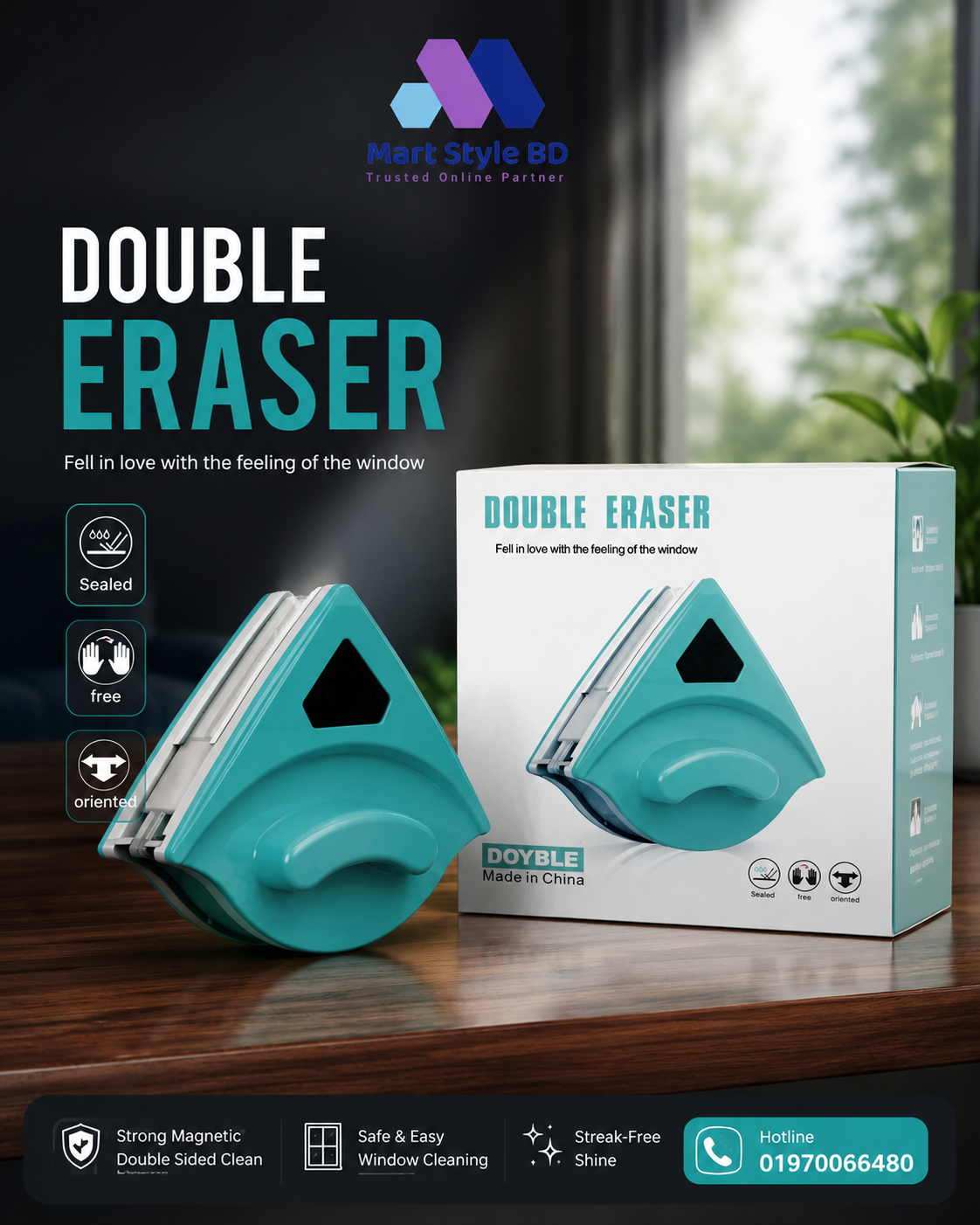 Double Eraser Magnetic Window Cleaner